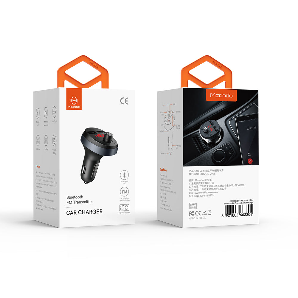 MCDODO CC-6880 Bluetooth FM vysílač Nabíječka do auta Bezdrátový Bluetooth FM rádiový adaptér Hudební přehrávač – černý MCDODO CC-6880 Bluetooth FM vysílač Nabíječka do auta Bezdrátový Bluetooth FM rádiový adaptér Hudební přehrávač – černý